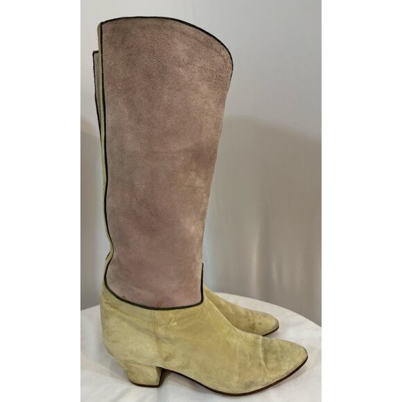 VTG Maud Frizon 70’s or 80’s Suede Boots 1.5” Heel Beige Green French Designer - Picture 3 of 16
